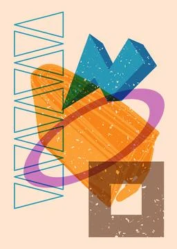 Risograph Wallet with geometric shapes. Objects in trendy riso graph print .. 库存插图