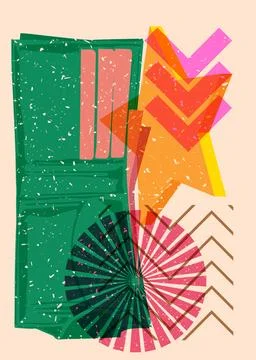 Risograph Wallet with geometric shapes. Objects in trendy riso graph print .. Illustrazione stock