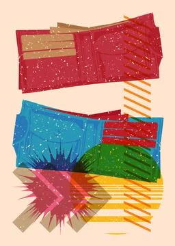 Risograph Wallet with geometric shapes. Objects in trendy riso graph print .. Ilustración de archivo