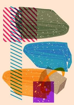 Risograph Wallet with geometric shapes. Objects in trendy riso graph print .. イラスト素材