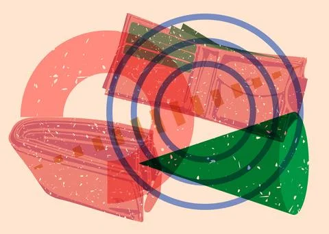 Risograph Wallet with geometric shapes. Objects in trendy riso graph print .. イラスト素材