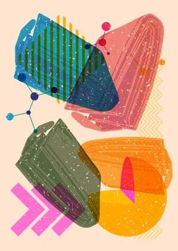 Risograph Wallet with geometric shapes. Objects in trendy riso graph print .. Stock Illustration