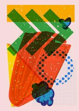 Risograph Wallet with geometric shapes. Objects in trendy riso graph print .. イラスト素材
