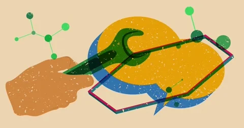 Risograph Wrench and speech bubble with geometric elements Stock Footage 279204469