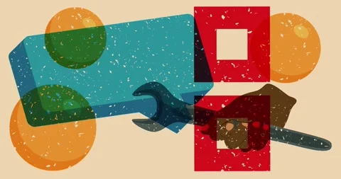 Risograph Wrench and speech bubble with geometric elements animation Video stock 279204470