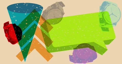 Risograph wristwatch and speech bubble with geometric elements video Stock Footage 301360992
