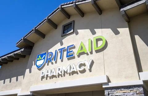 Rite Aid Angle Up Right Side Close Up Street View Logo Stock Photos