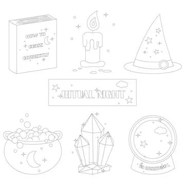 Ritual night element line Stock Illustration