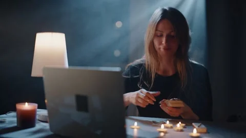 Ritual Predicting the Changes Using Tarot Deck Video stock 299709541