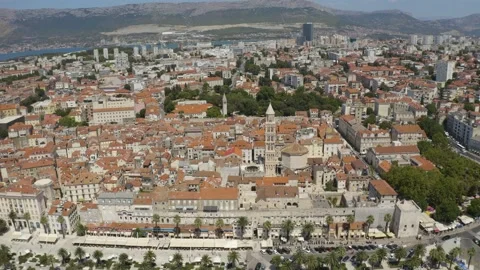 Riva Promenade At Split City With Red Roof Buildings And Saint Domnius Stock Footage 171405395