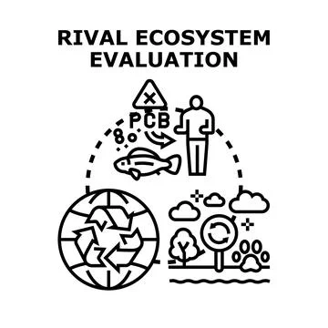 Rival ecosystem evaluation showing environmental impact and sustainability Stock Illustration
