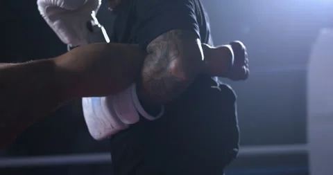 Rival grabbing leg during Muay Thai fighting match, person kicking opponent.. Video stock 253648212