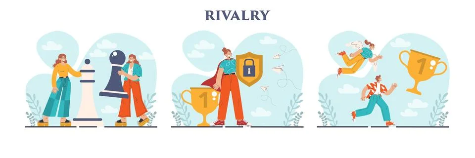Rivalry concept set. Characters competing with each other. Business Stock Illustration