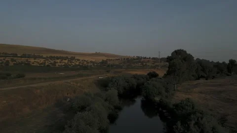 River from Above: Drone Flight over the Water Stock Footage 245136144
