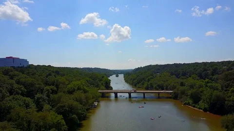 River Aerial Tubing over the Chattahoochee River Stock Footage