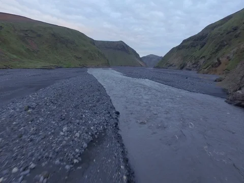 River aerial view - remote glacier delta in Iceland Видео 72324448