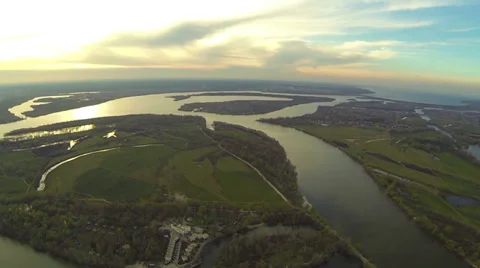 River aerial view at sunset.  Stock Footage 37005025
