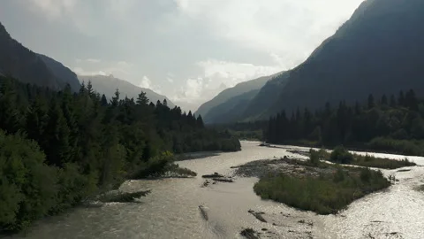 River against the backdrop of a mountain landscape and forest Stock Footage 250287619