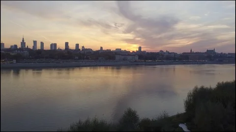 The river against the background of the evening landscape of the city. Stock Footage 128185736