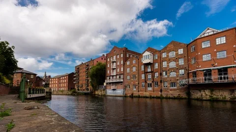 River Aire Timelapse, Shot Pans Upstream, Midday 4K Stock Footage 99729368