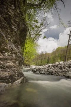 River alongside cliffs lagodechi Stock Photos