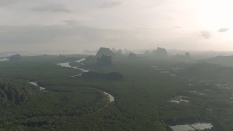 River among the Jungle and Mountains in Asia, Thailand, 4K Drone shot Stock-Footage 119797624