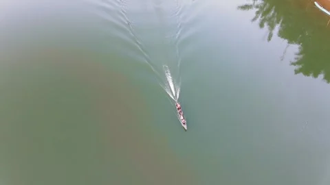 River  and boat top view Video stock 344315195