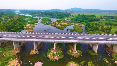 River and Bridge - Aerial View - Forwards Stock Footage 254267205