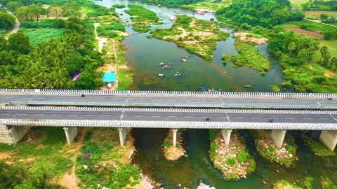 River and Bridge - Aerial View - Rightwards Video stock 254268333