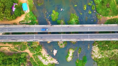 River and Bridge - Drone Shot - Downwards Stock Footage 254274269