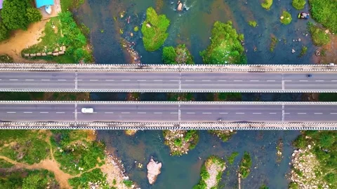 River and Bridge - Drone Shot - Upwards Stock Footage 254274373