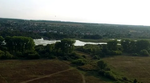 River and city view from the sky Stock Footage