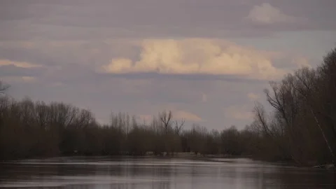 River and clouds in spring with birds singing Stock Footage 283566158