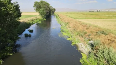 River and farm fields nature Stock Footage 240752316