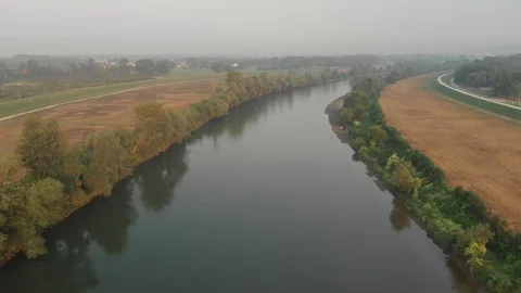 River and fields with city in background Stock Footage 115080591