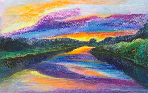 River and fields Stock Illustration