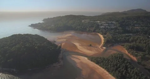 River And Lagoon Behind Layan Beach And Koh Kala, Thailand, Ascending Aerial 스톡 동영상 79336041