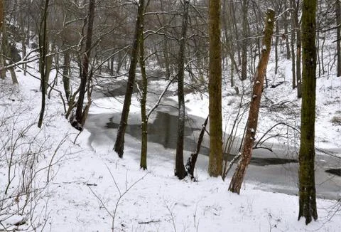 The river and landscape in winter, Czech Republic, Europe Stock Photos