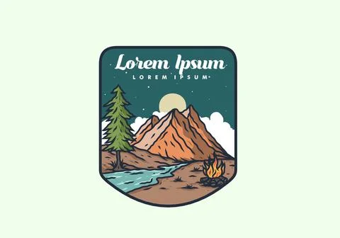 River and mountain illustration drawing Stock Illustration