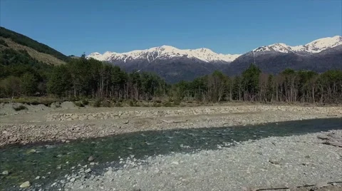 River and Mountain Scenic Patagonia Chile South America Stock Footage