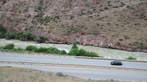 River and mountain from the train window Video stock 295488464