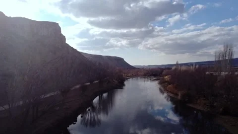 River and Mountain View 4K Stock Footage 301606243