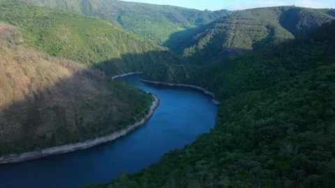 River And Mountains In Meandro da Cubela Nature Preserve Stock Footage 279310273