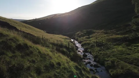 River and mountains sunset drone shot Stock-Footage 282059475