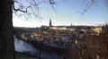 River and old European houses with red rooftops, winter cityscape, sightseeing 4k or 4k+ Resolution