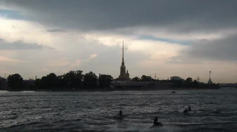 River and people on hydrocycles Stock Footage 38707473