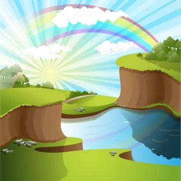 River and rainbow Stock Illustration