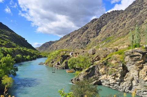 River and rock mountain background Stock Photos