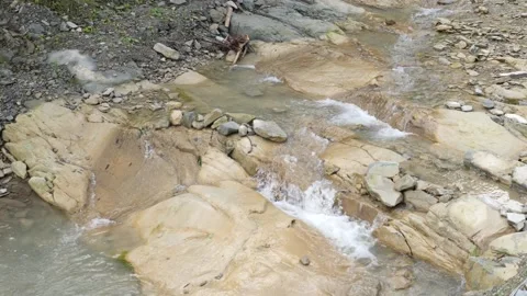 The River And Small Rapids, In The Woods From The Mountains Flow Beautifully The Stock Footage 161985032