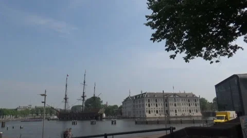 River and a small ship Stock Footage 95721530